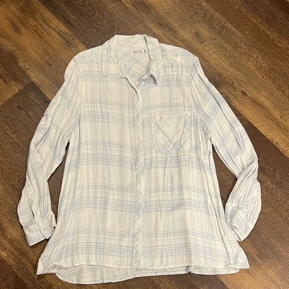 Kenneth Cole Reaction plaid top womens‎ size 1X blue white lightweight flowy - Picture 1 of 5